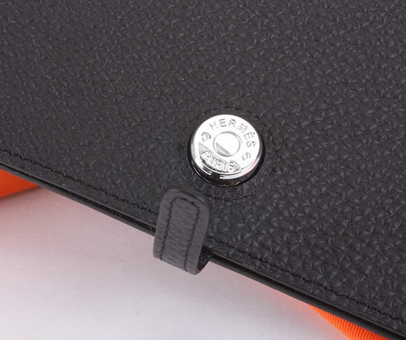 1:1 Quality Hermes Dogon Togo Leather Wallet Travel Case A808 Black Replica - Click Image to Close